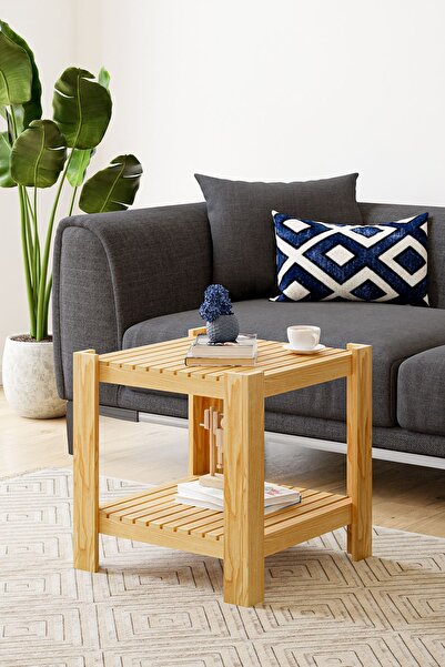 FlyVip Ahşap Orta Sehpa 2 Raflı Dekoratif Salon Bahçe Balkon Masif Sehpa Mob128