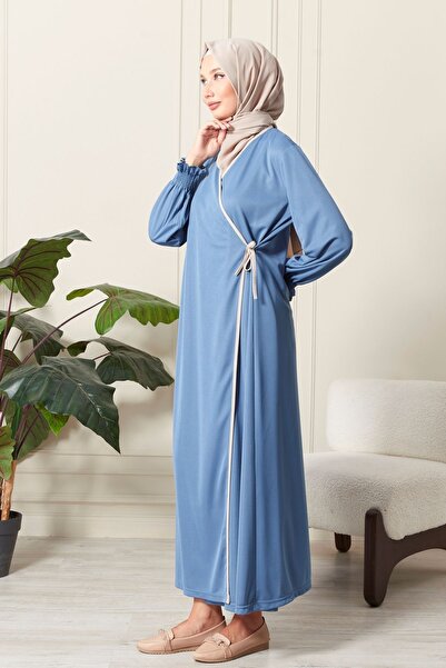 AVVER Γυναικείο φόρεμα προσευχής με διπλό στήθος γιακά και λεπτομέρεια μανίκι - δέσιμο στο πλάι