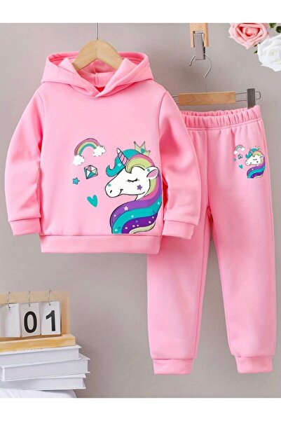 Renna Mood Set de trening pentru fete, cu glugă, cu imprimeu cu unicorn curcubeu