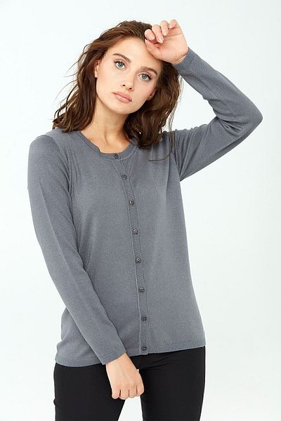 Desen Triko Women's Lycra Basic Long Sleeve Crew Neck Cardigan Smoked