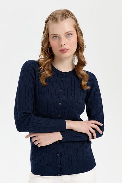 Desen Triko Cardigan pentru femei K.Navy Blue - decolteu, fără cusături, împletit cu păr