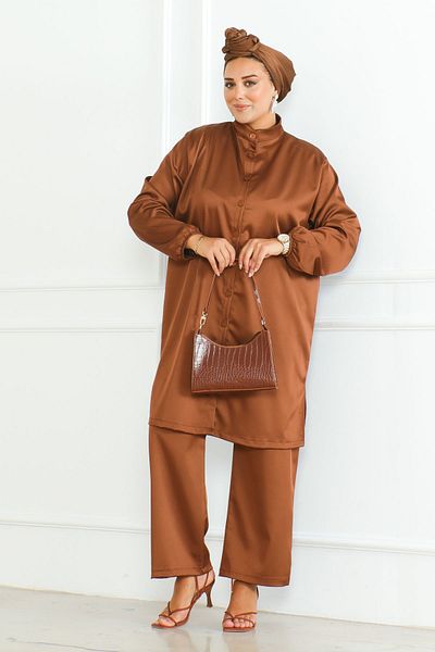 MAY MARA Plus Size - Σετ παντελόνι με γιακά και σκίσιμο τουνίκ
