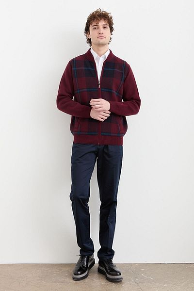 Desen Triko Men's Chief Collar Checked Pique Woven Coat Claret Red