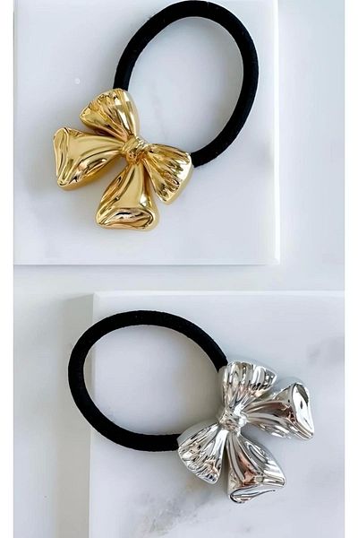 Eylülün Takısı Gold-silver Women's Bow Ribbon - Set of 2, Elastic Buckle