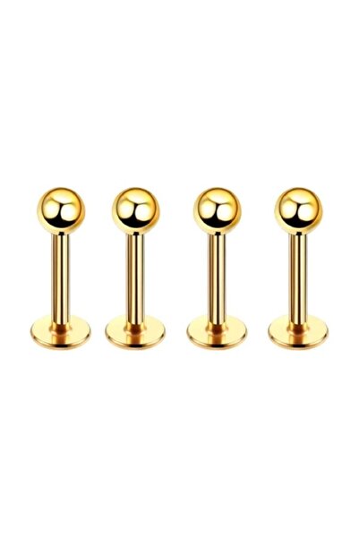 MAZEN 316l Cerrahi Çelik 4'lü Set Tek Top Gold Renk Tragus, Helix, Dudak Piercing