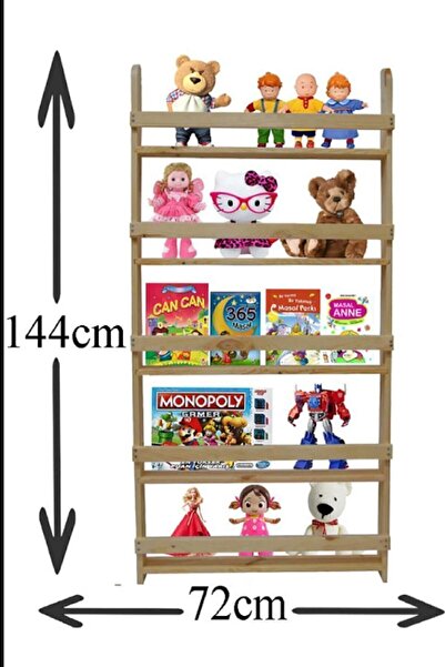 evbiziz Çocuk Odası Eğitici Montessori Kitaplıkraf Duvar Rafı 5 Li 145cm-72 Cm-8,5 Cm