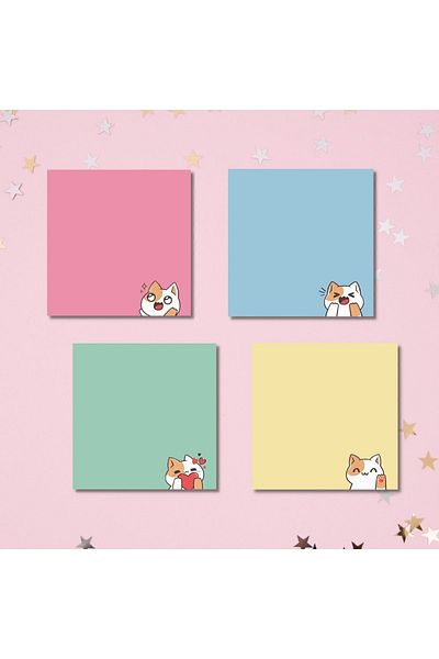 Pine Note Set of 4 Cat Patterned Kawaii Memopad Memo Pad Notebook Planner Notepad