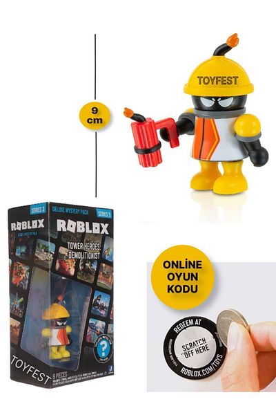 TOYFEST ROBLOX Deluxe Mystery Pack Series 3 Tower Heroes: شخصية الهدم - 9 سم ورمز اللعبة عبر الإنترنت