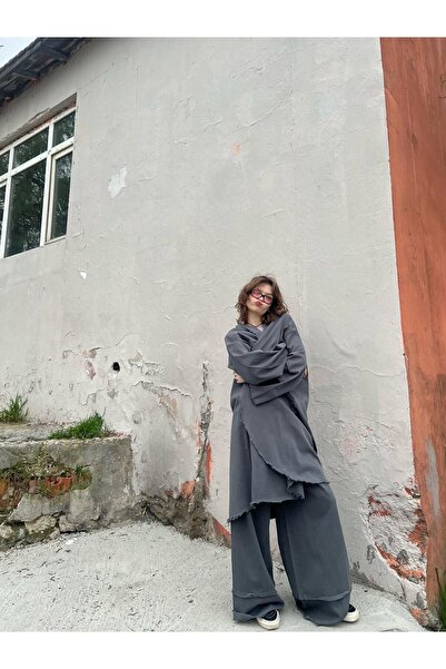 Ceycey Saçaklı Kimono Pantolon Takım (macun-mavi)