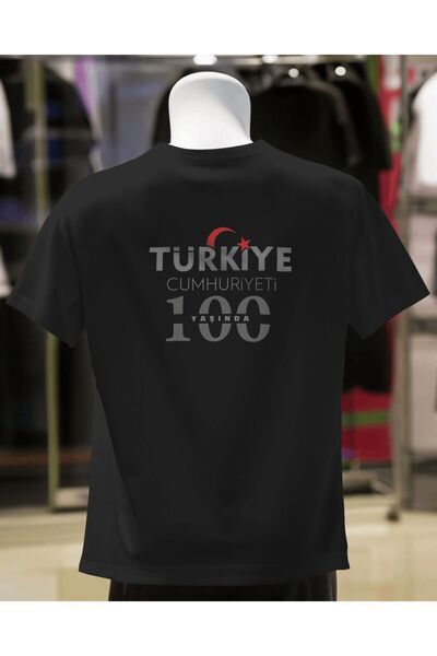 Hediyenza Türkiye Cumhuriyeti 100 DE ANI Tricou negru unisex cu imprimeu spec...