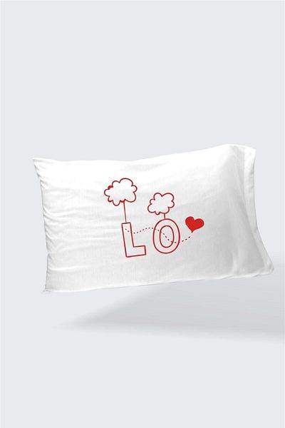 Hediyenza Love / Love Printed Double Decorative Pillow Case 50x70 Cm - White