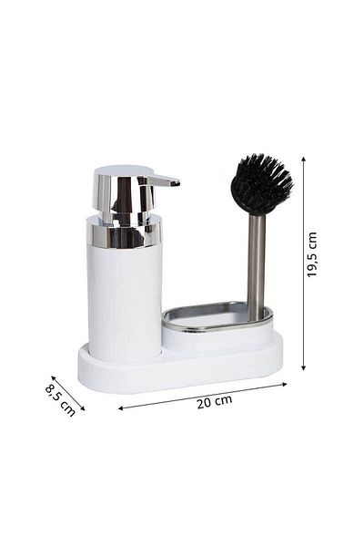 almital mobilya aksesuarları furniture accessories White Chrome Patterned Liquid Soap Dispenser - Dish Helper with Brush and Sponge Chamber