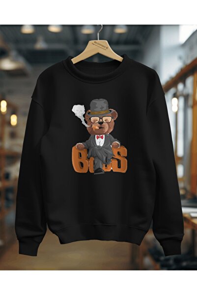 Hediyenza Φούτερ Boss Teddy Bear Unisex για ενήλικες με 3 κλωστές χοντρό ύφασμα