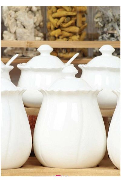 AROW Hürrem Porcelain 9 Piece Spice Set with Bamboo Stand
