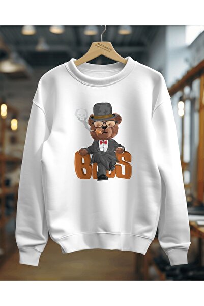 Hediyenza Φούτερ Boss Teddy Bear Unisex για ενήλικες με 3 κλωστές χοντρό ύφασμα