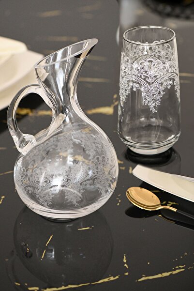 P H Panayır Home طقم أكواب مياه للمشروبات الغازية مكون من 7 قطع فاخرة من الفضة البلاتينية المذهبة