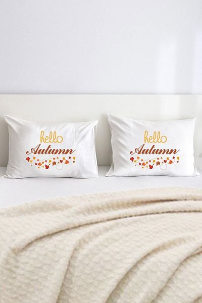 Hediyenza Hello Autumn Autumn Double Decorative Pillow Case 50x70 Cm - White