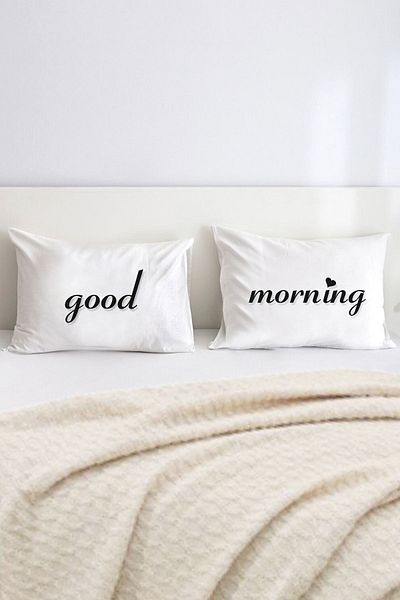 Hediyenza Good Morning Double Decorative Pillow Case 50x70 Cm - White