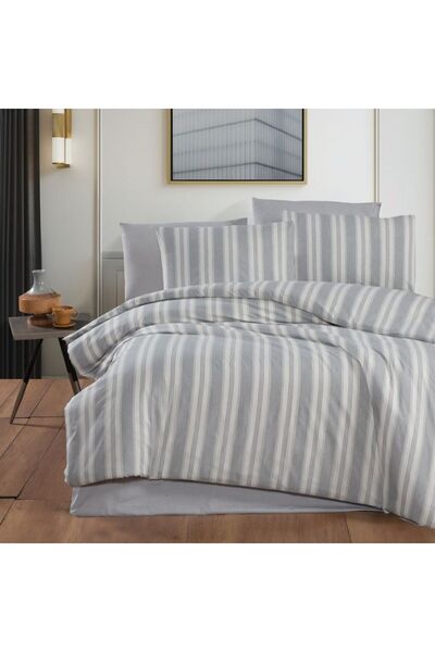 Majoli طقم غطاء لحاف مزدوج من Otanticca - 100% قطن، رمادي فاتح 4 أغطية وسائد