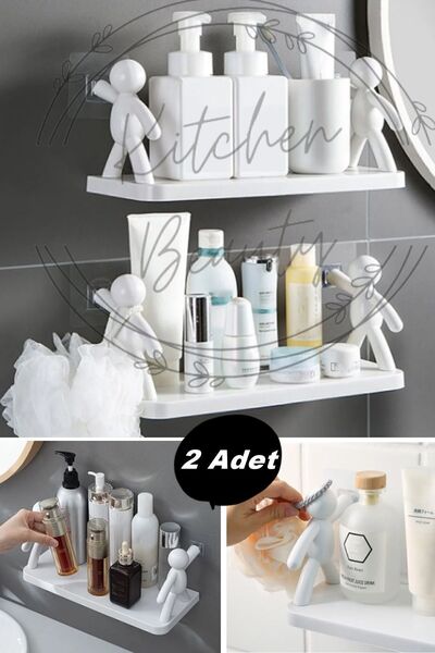 Kitchen Beauty 2 ADET Kendinden Yapışkanlı Craft Banyo Rafı Tarz Baharatlık Rafı Organizer Düzenleyici - 2 Adet
