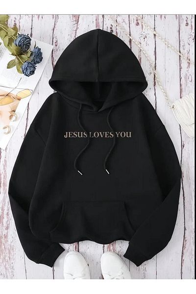 Baxia Hanorac supradimensionat cu glugă cu imprimeu NEGRU UNISEX (PRODUS NOU)