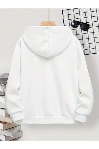 Baxia NEWYORK Hanorac alb oversize unisex cu glugă