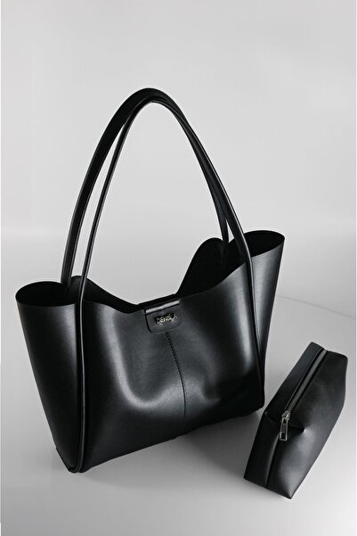 DENSİLA Velká dámská taška s černou taštičkou na make-up - sada pro nošení do ruky a přes rameno