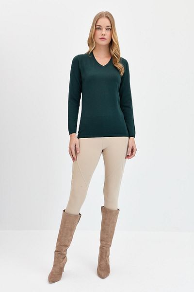 Desen Triko Women's Lycra Long Sleeve Basic V-Neck Blouse Nefti