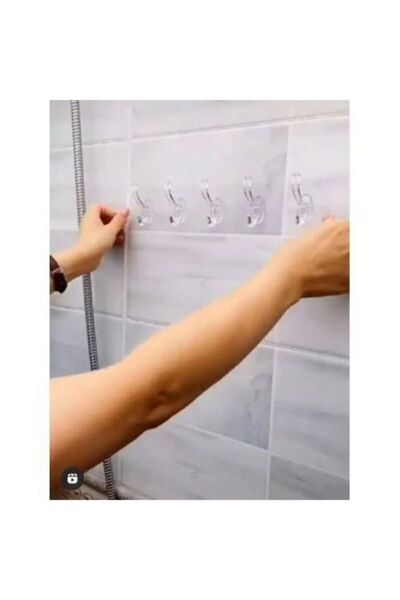 HETicaret 5'li Kendinden Yapışkanlı Güçlü Şeffaf Askılık - Kapı Arkası Mutfak Duvar Banyo Askı