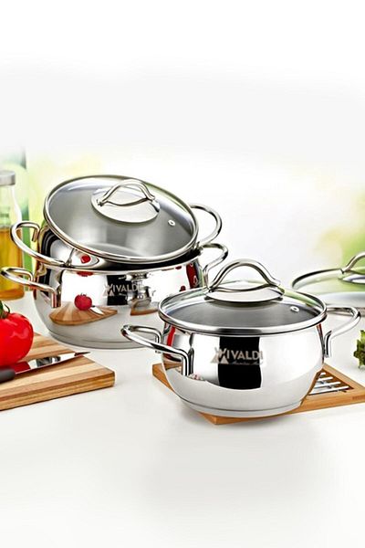 Vivaldi Ufo Steel 6-Piece Casserole Pot Set with Glass Lid