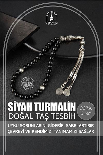 OSMANLI DOĞAL TAŞ Black Tourmaline Natural Stone Rosary 33Pcs - 6mm