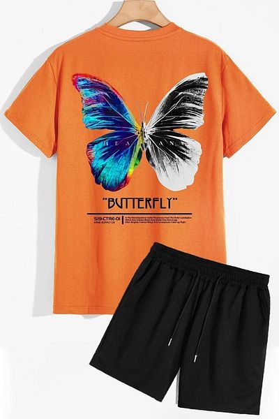 trendypassion Shorts-T-Shirt-Trainingsanzug-Set mit Schmetterlings-Rückendruck