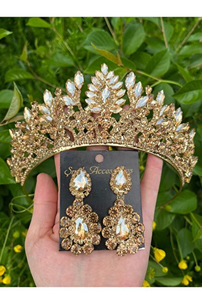 ANZE طقم تاج وحلق زفاف أنيق وعصري
