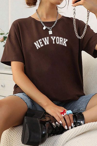 uyguntarz Męski T-shirt oversize z nadrukiem w Nowym Jorku