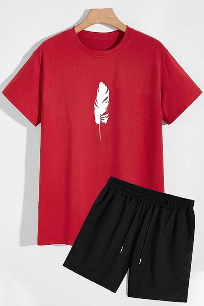 trendypassion Feather Shorts T-shirt Tracksuit Set