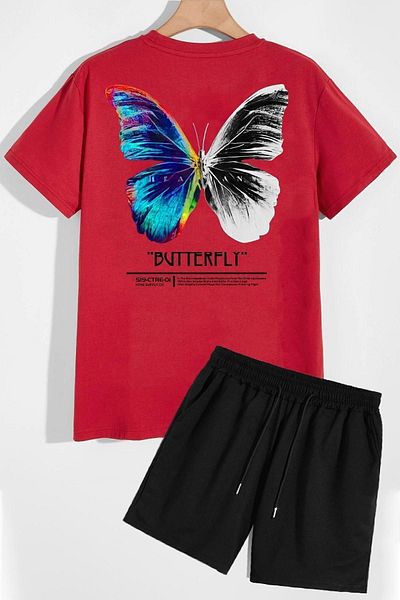 trendypassion Butterfly Back Printed Shorts T-shirt Tracksuit Set
