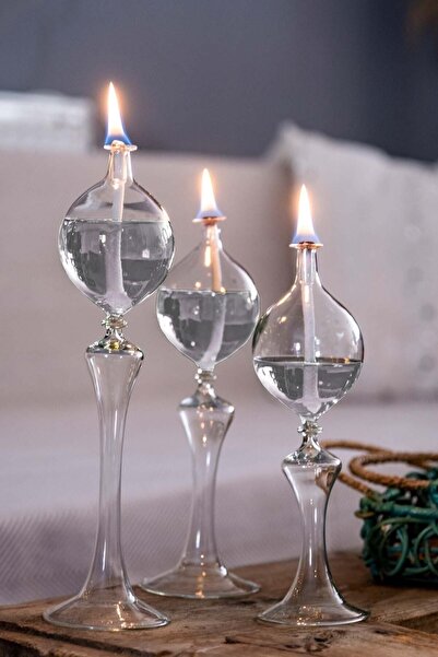 Shabbo Glass Drops Şamdan Cam Kandil 3'lü Set Kandil Yağı