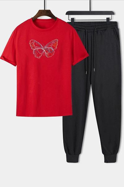 uyguntarz Unisex-Schmetterlings-2-teiliges Trainingsanzug-Set