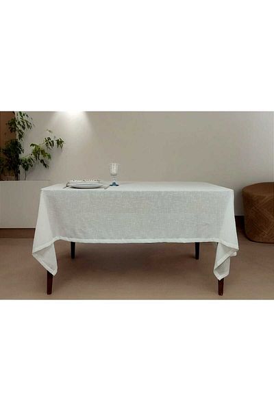 PİKKO HOME Polyester Cream 145*225 Slub Thin Tablecloth (Lm)