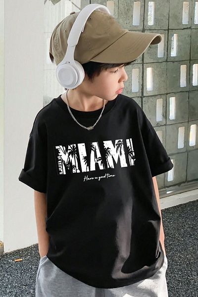 uyguntarz Παιδικό μπλουζάκι από βαμβακερό εμπριμέ Miami