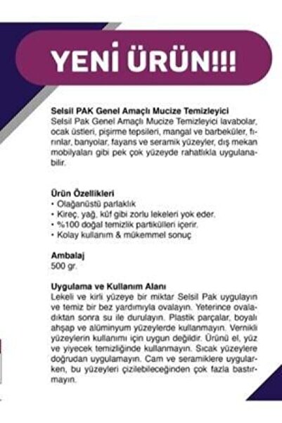 Selsil Pak Genel Amaçlı Mucize Temizleyici 500 Gr