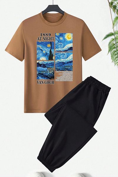 uyguntarz Unisex-Trainingsanzugset mit Van Gogh-Aufdruck