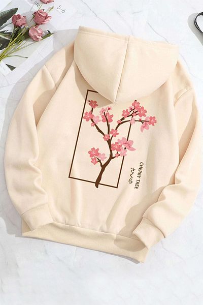 uyguntarz Unisex φούτερ Oversize με στάμπα Cherry Tree