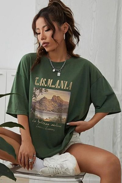 uyguntarz Tasmania bedrucktes Oversize-T-Shirt für Damen