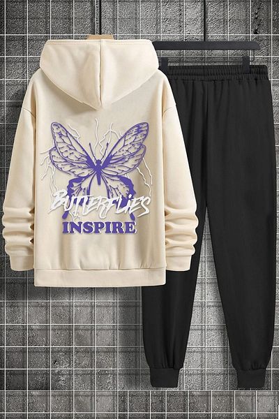 uyguntarz Unisex-Trainingsanzug-Set mit Schmetterlings- und Buchstabengrafikdruck
