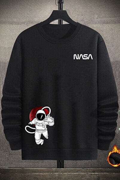 uyguntarz Unisex Nasa Baskılı Bisiklet Yaka Sweatshirt