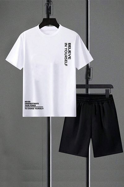 uyguntarz Σετ Unisex Believe με στάμπα με λεπτομερή σορτς