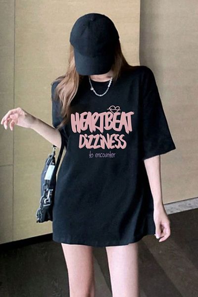 uyguntarz Μπλουζάκι Unisex Heart Beat με στάμπα Oversize