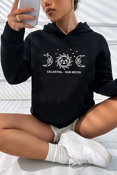 uyguntarz Унисекс суичър с щампа Celestial Sun Moon