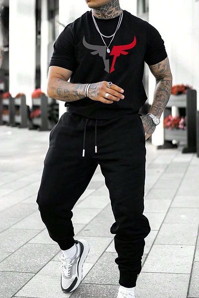 uyguntarz Σετ μπλουζάκι και παντελόνι με στάμπα Bull Head Unisex